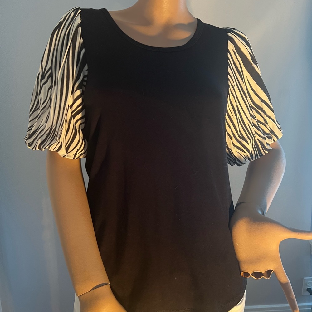 Fifteen Twenty Black and White Puff Sleeve Blouse